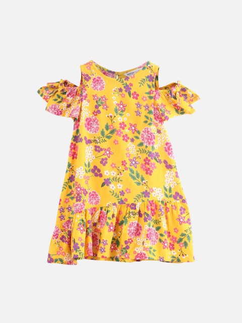 

Beebay Girls Yellow Printed Drop-Waist Dress