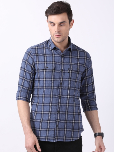 

THE BEAR HOUSE Men Blue Slim Fit Checked Casual Shirt
