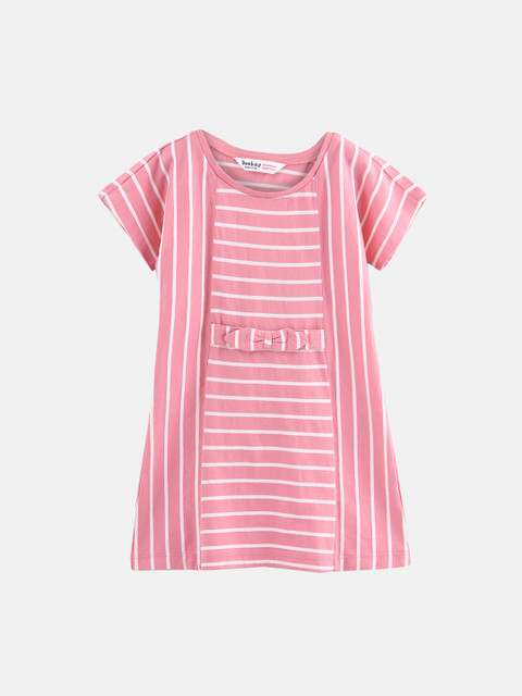 

Beebay Girls Pink & White Striped T-shirt Dress