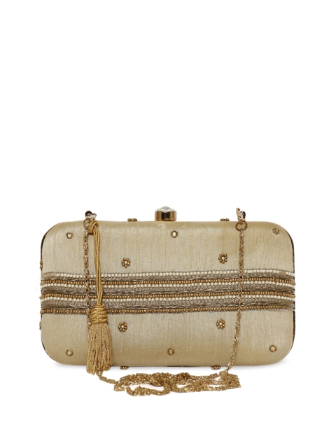 

TJORI Beige Embroidered Clutch