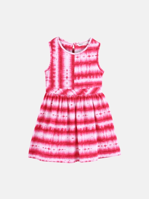 Beebay Girls Pink & White Dyed Fit and Flare Dress