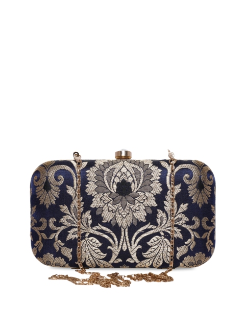 

TJORI Navy Blue & Beige Printed Clutch