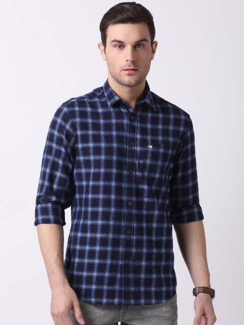 

THE BEAR HOUSE Men Blue Slim Fit Checked Casual Shirt