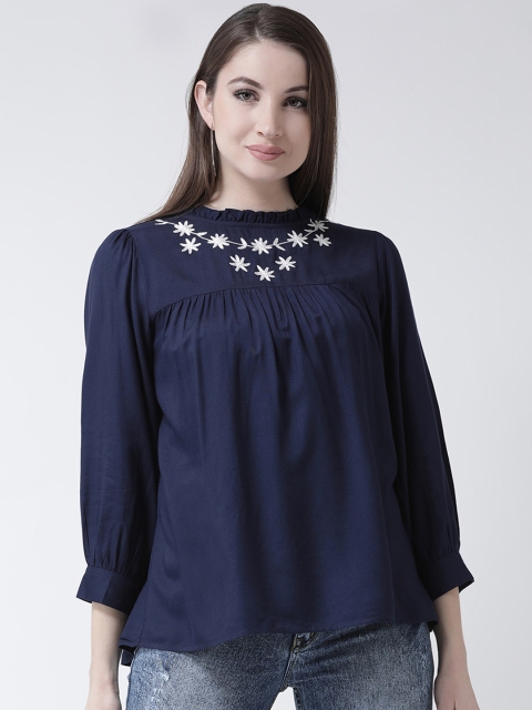 

The Vanca Women Navy Blue Solid A-Line Top