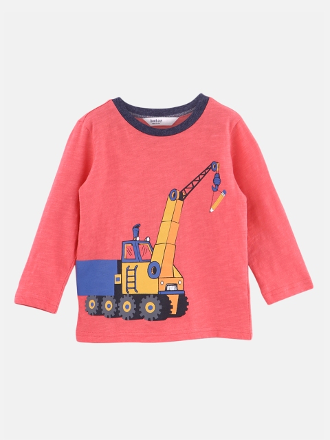 

Beebay Boys Peach-Coloured Printed Round Neck Pure Cotton T-shirt
