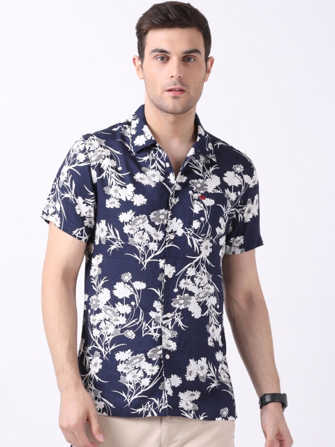 

THE BEAR HOUSE Men Blue & White Slim Fit Printed Casual Shirt