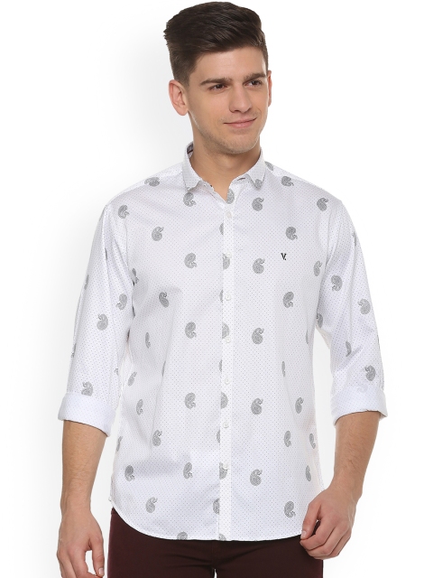 

V Dot Men White Slim Fit Printed Casual Shirt