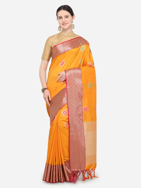 

Varkala Silk Sarees Orange Silk Blend Woven Design Banarasi Saree