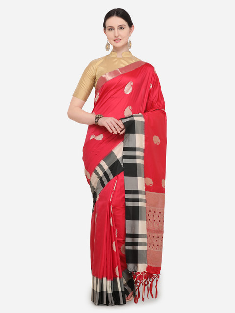 

Varkala Silk Sarees Red Silk Blend Woven Design Banarasi Saree