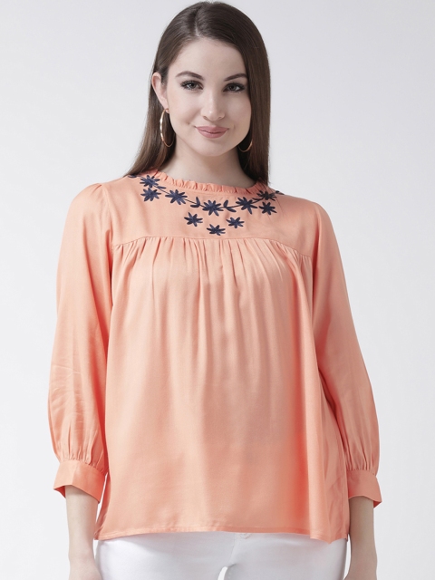 

The Vanca Women Peach-Coloured Solid A-Line Top