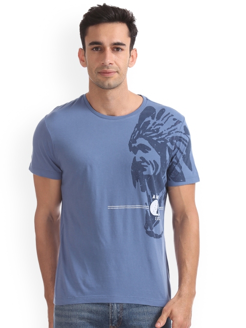 

Arrow Blue Jean Co. Men Blue Printed Round Neck Pure Cotton T-shirt