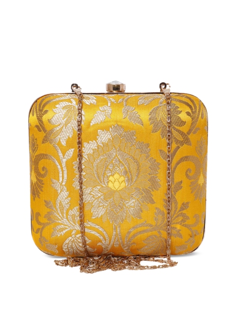 

TJORI Yellow Printed Clutch