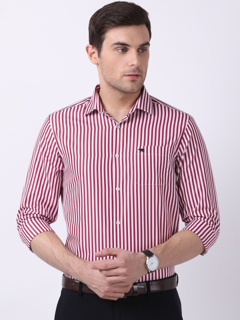 

THE BEAR HOUSE Men Red & White Slim Fit Striped Formal Shirt