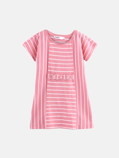 

Beebay Girls Pink & White Striped T-shirt Dress