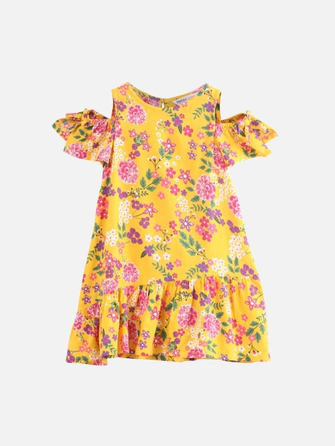 

Beebay Girls Yellow Printed Drop-Waist Dress