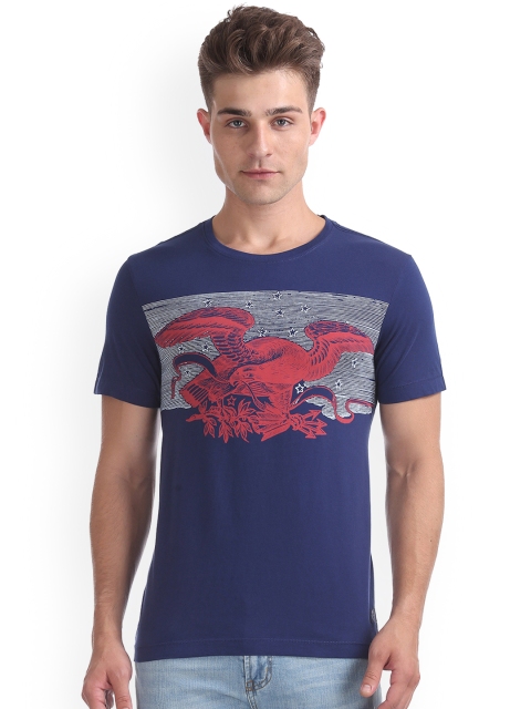 

Arrow Blue Jean Co. Men Blue Printed Round Neck T-shirt