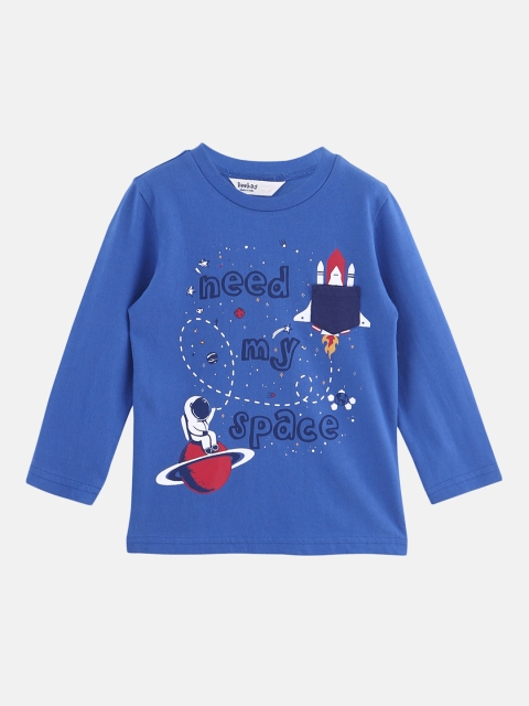 

Beebay Boys Blue Printed Round Neck Pure Cotton T-shirt