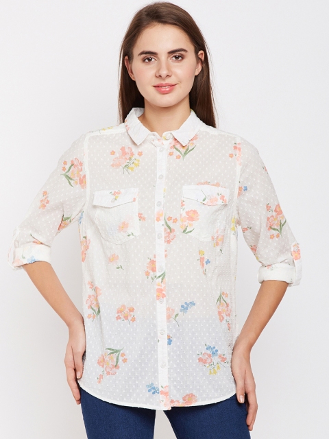 

Oxolloxo Women Off-White Regular Fit Printed Casual Shirt