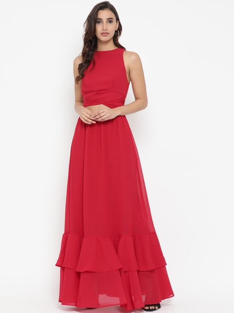 

Kazo Women Red Solid Maxi Dress