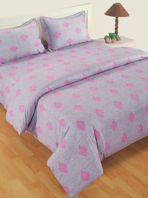 

Swayam Purple Cotton 180TC Printed Bedding Set
