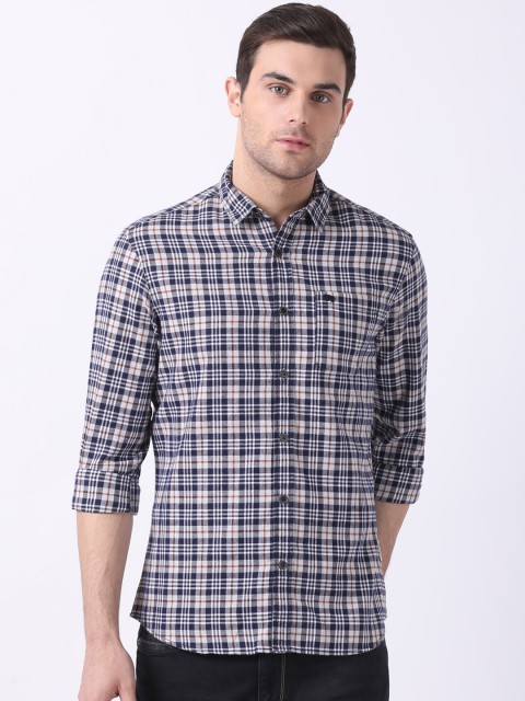 

THE BEAR HOUSE Men Grey & Navy Blue Slim Fit Checked Casual Shirt