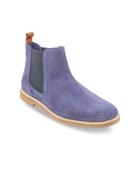 

Metro Men Blue Solid Suede Mid-Top Flat Chelsea Boots