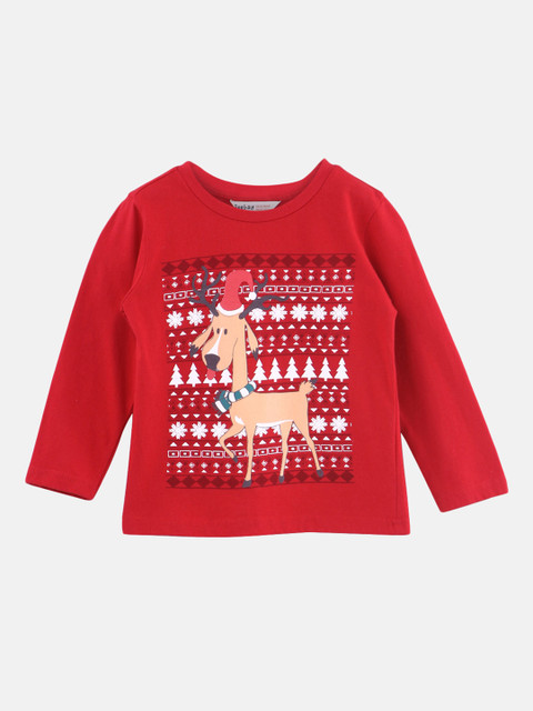 

Beebay Boys Red Printed Round Neck Pure Cotton T-shirt