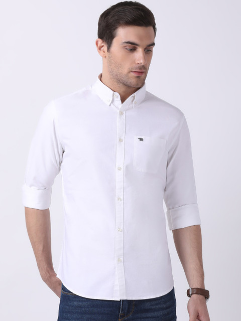 

THE BEAR HOUSE Men White Slim Fit Solid Casual Shirt