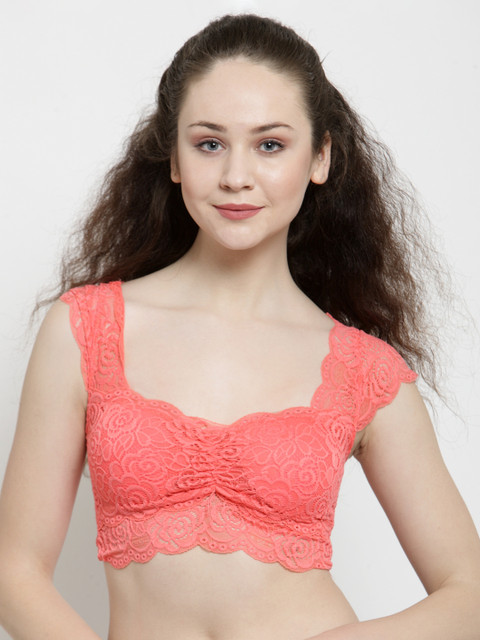 

Friskers Orange Self Design Non-Wired Lightly Padded Bralette Bra O-7038-15