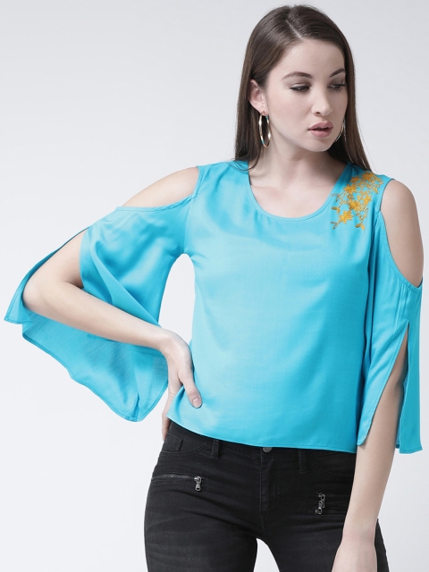 The Vanca Women Turquoise Blue Solid Top
