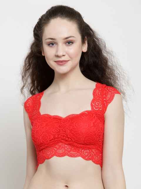 

Friskers Red Self Design Non-Wired Lightly Padded Bralette Bra O-7038-03-36C