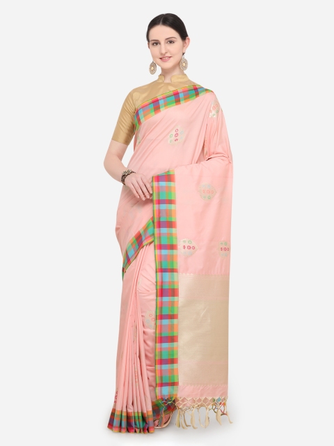 

Varkala Silk Sarees Peach-Coloured Silk Blend Woven Design Banarasi Saree