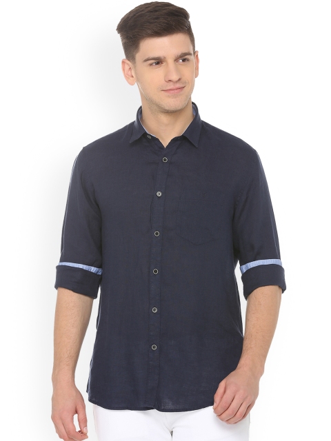 

Van Heusen Sport Men Navy Blue Slim Fit Solid Linen Casual Shirt
