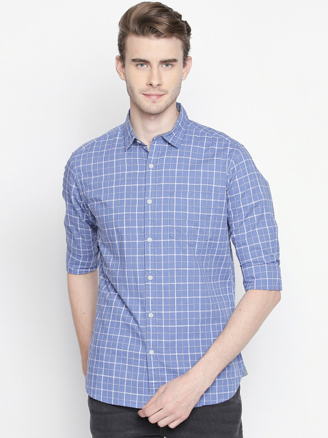 

BYFORD by Pantaloons Men Blue & White Slim Fit Checked Casual Shirt