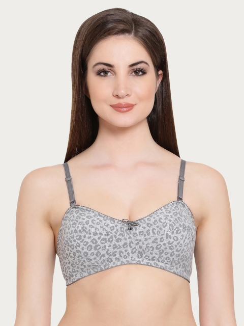 

Clovia Cotton Non-Padded Non-Wired Printed Multiway Balconette Bra, Grey