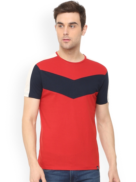 

People Men Red & Black Colourblocked Round Neck T-shirt
