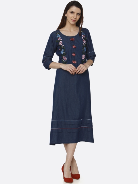 

RAISIN Women Blue Solid A-Line Dress