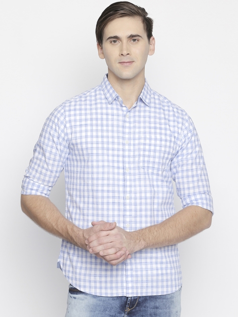 

BYFORD by Pantaloons Men Blue & White Slim Fit Checked Casual Shirt