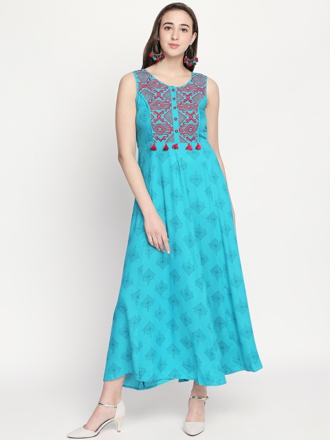 

AKKRITI BY PANTALOONS Women Turquoise Blue Printed Maxi Dress