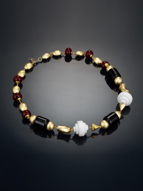 

shaze Black & Brown Gold-Plated Beaded Necklace