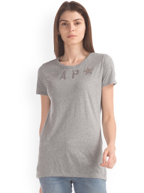 

GAP Women Grey Printed T-shirt, Grey melange