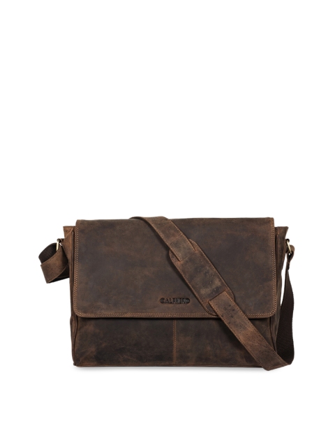 

CALFNERO Men Coffee Brown Solid Leather Messenger Bag