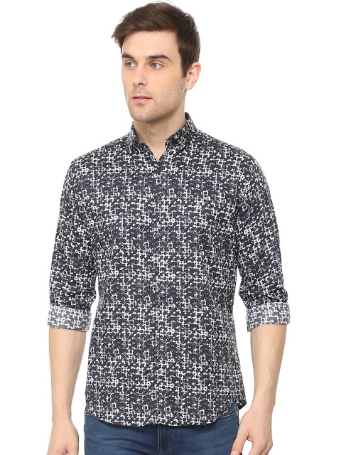 

V Dot Men Blue Slim Fit Printed Casual Shirt