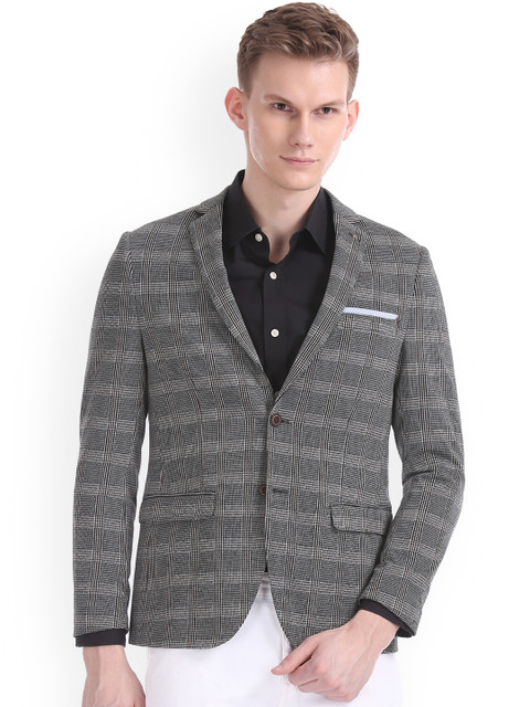 

Arrow Men Grey Checked Slim-Fit Single Breasted Blazer