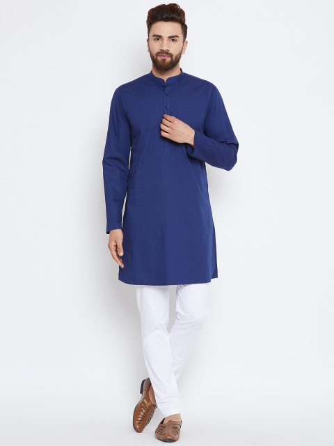 

See Designs Men Blue Solid Straight Kurta
