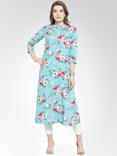 

Jompers Women Turquoise Blue Printed A-Line Kurta