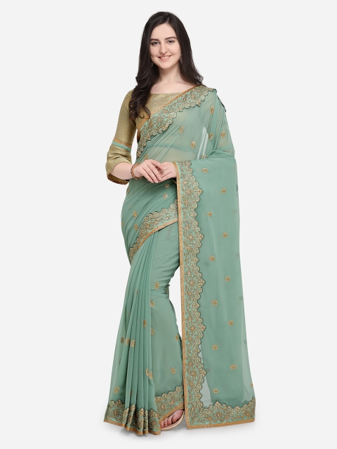Indian Women Green Embroidered Pure Georgette Saree