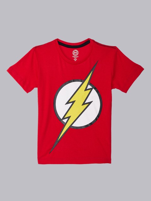 

Kids Ville Boys Black Flash Printed Round Neck T-shirt, Red