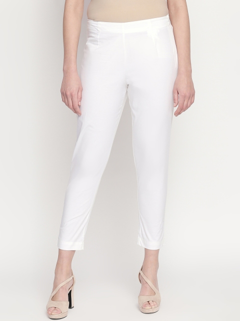 

RANGMANCH BY PANTALOONS Women White Regular Fit Solid Cigarette Trousers