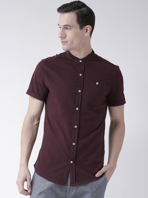 Club York Men Purple Regular Fit Solid Casual Shirt